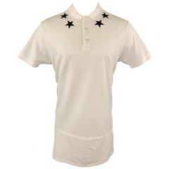 GIVENCHY Size S White Pique Black Star Long Line Polo