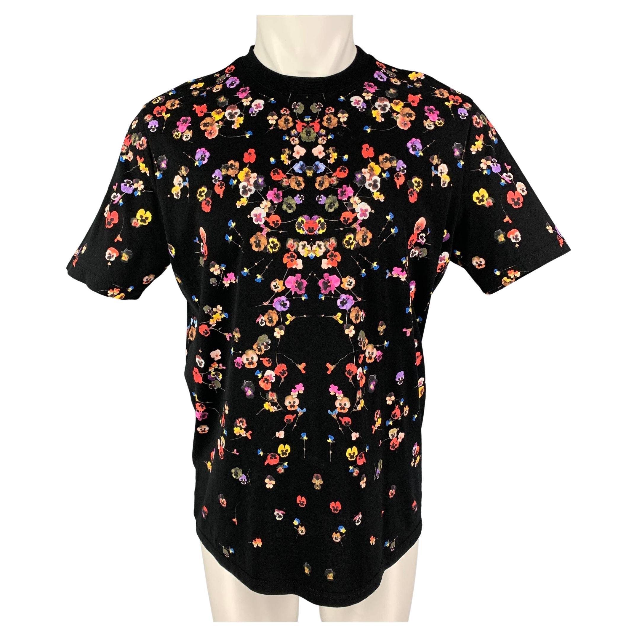 GIVENCHY Size XS Black Multi-Color Floral Cotton Crew-Neck T-shirt
