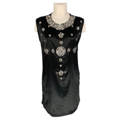 GIVENCHY Size XS Black Silver Polyester Rhinestones Sleeveless Cocktail Dress