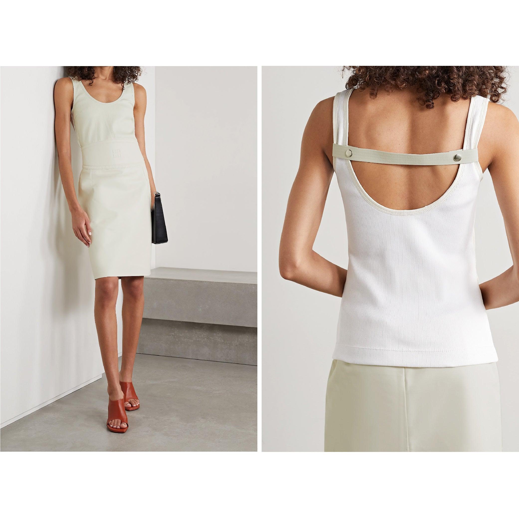 GIVENCHY open back sleeveless top comes in a cream lamb skin leather with a panel ribbed design featuring wide shoulder straps and a scooped stretch cotton jersey back. Made in Italy.Very Good
Pre-Owned Condition. 

Marked:   XSDesigner Style Code: