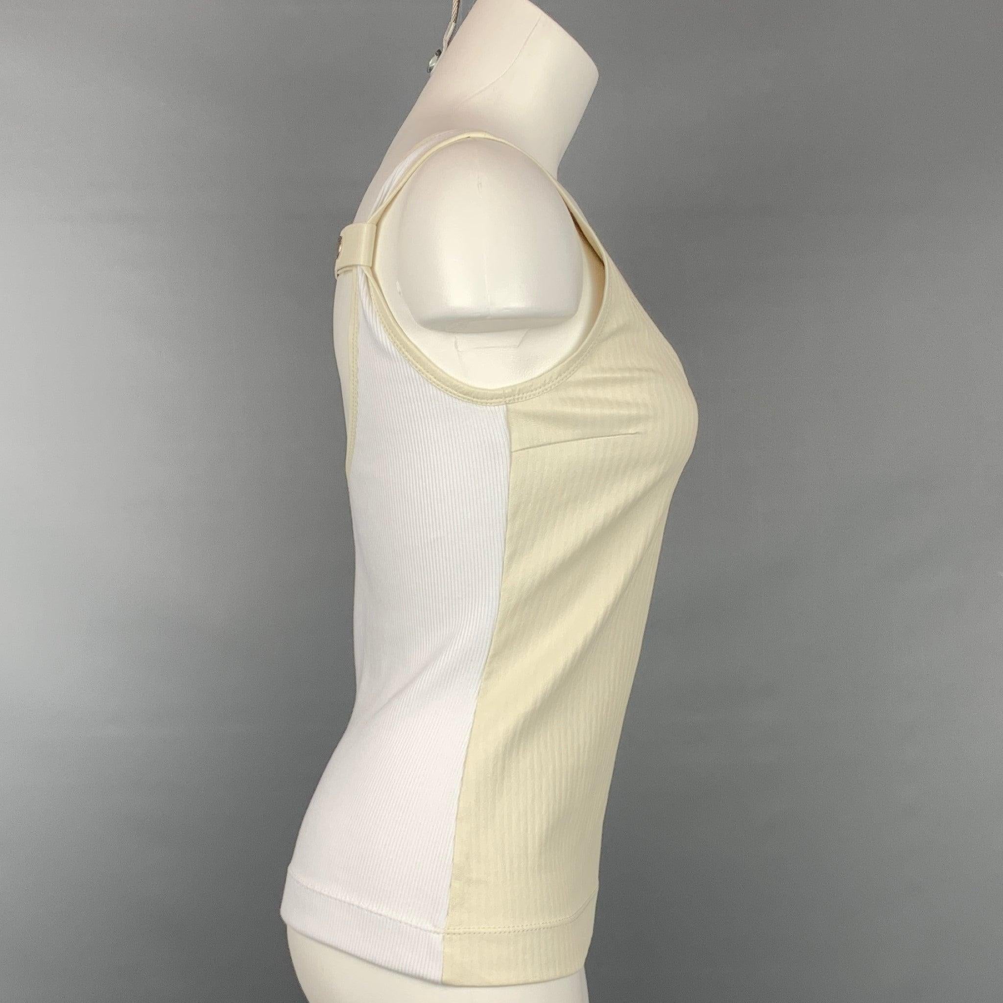 GIVENCHY Size XS Cream Leather Lamb Panel Ribbed Open-Back Sleeveless Top In Good Condition For Sale In San Francisco, CA