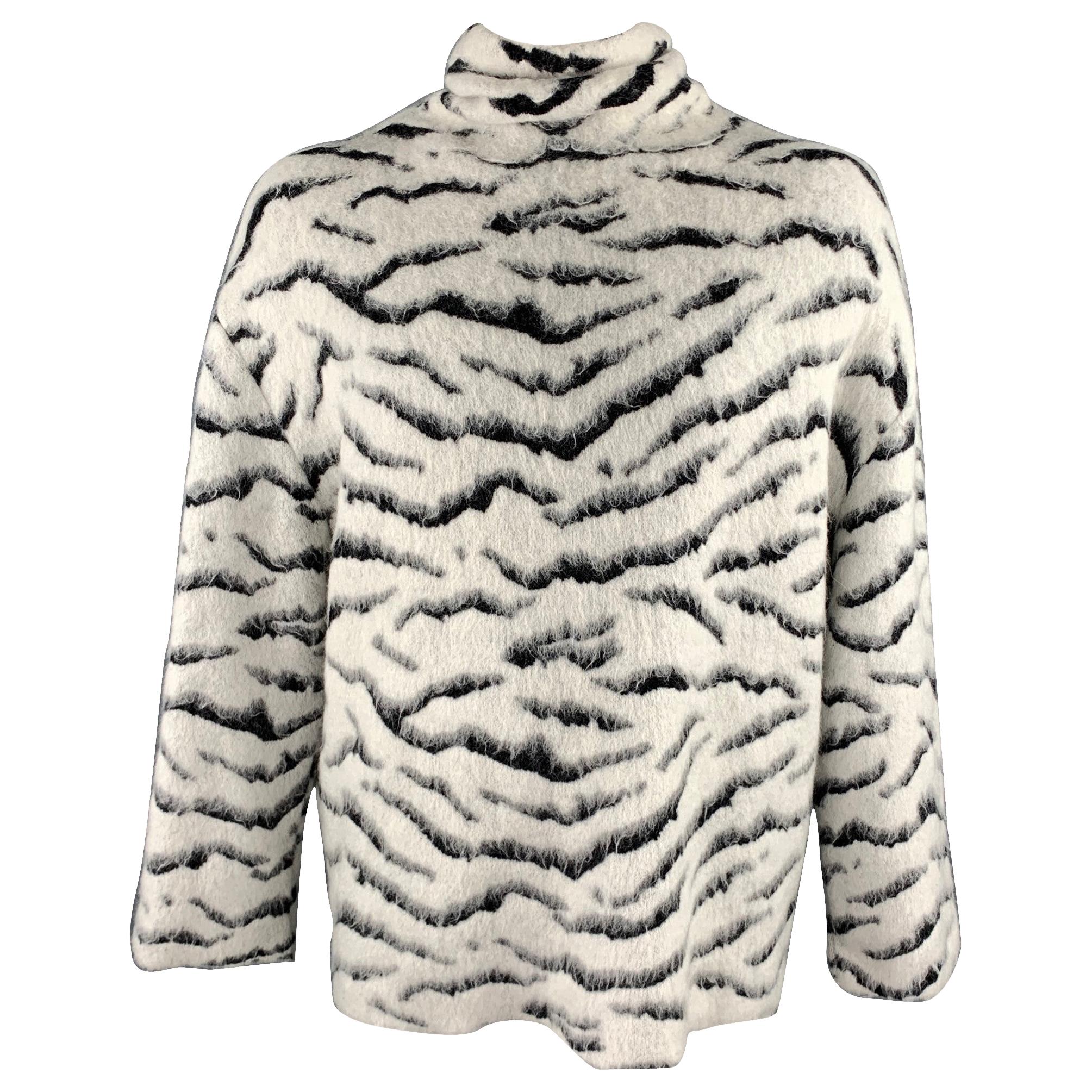 GIVENCHY Size XS White & Black Tiger Mohair Blend Turtleneck Sweater