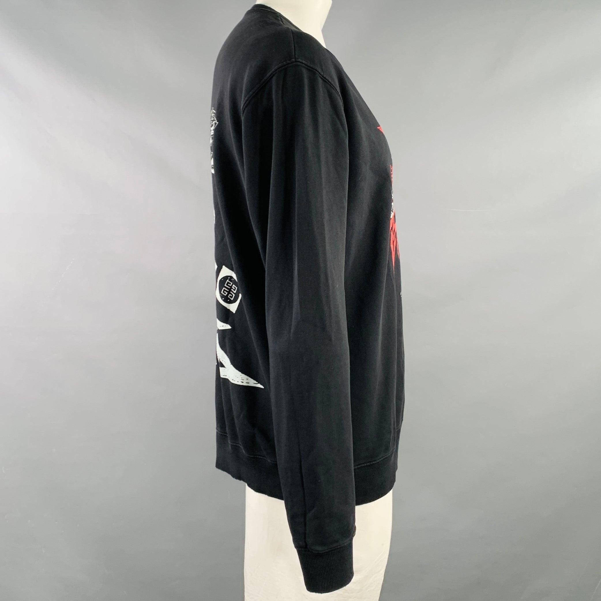 GIVENCHY Size XXL Black Angel Graphic Cotton Crew Neck Sweatshirt In Good Condition For Sale In San Francisco, CA
