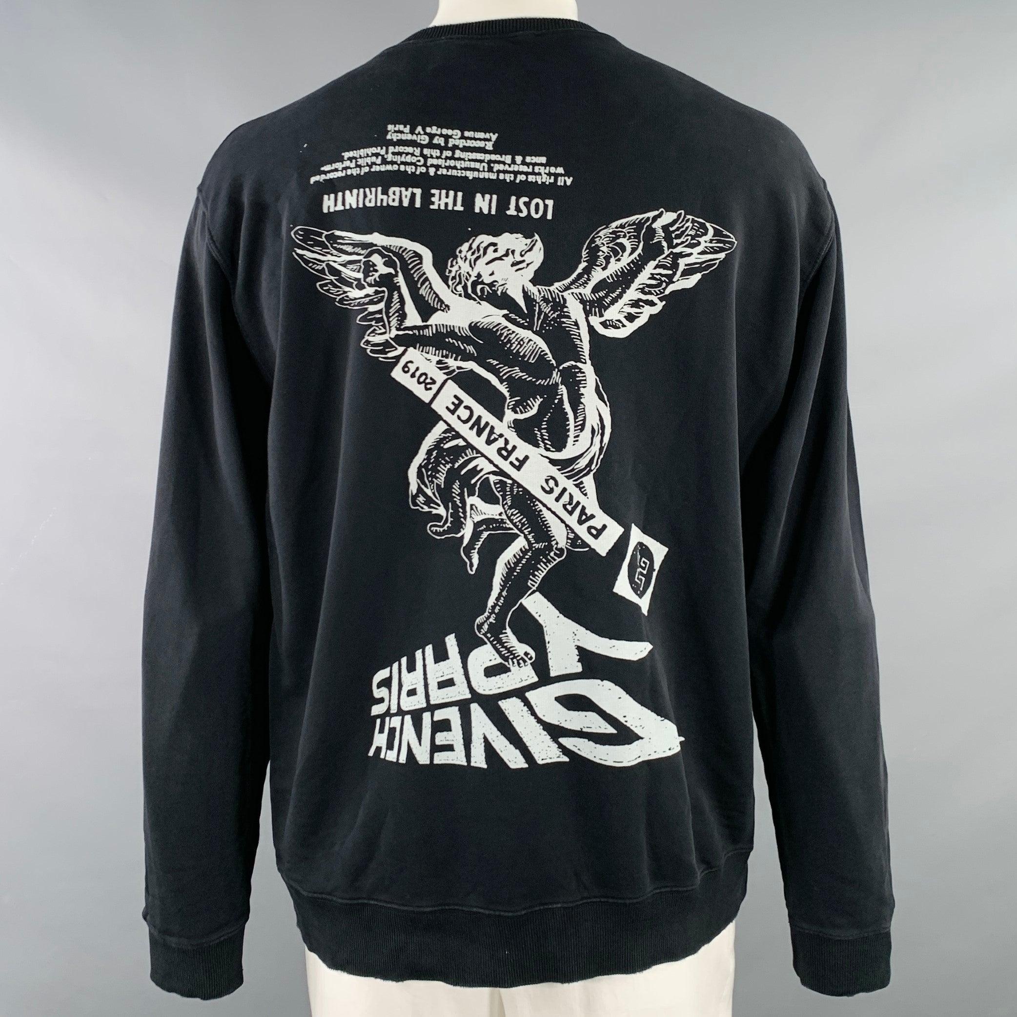 GIVENCHY Size XXL Black Angel Graphic Cotton Crew Neck Sweatshirt For Sale 2