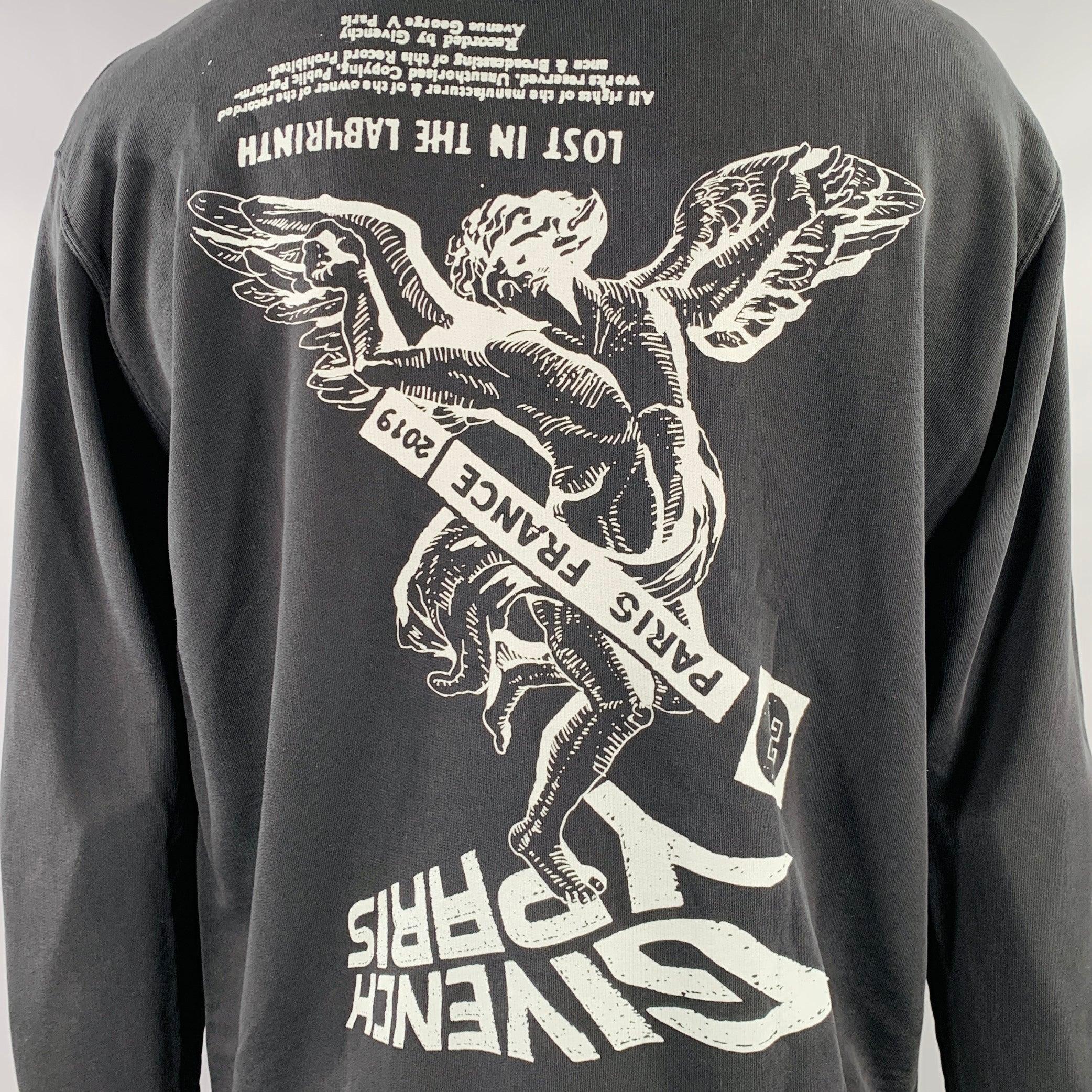GIVENCHY Size XXL Black Angel Graphic Cotton Crew Neck Sweatshirt For Sale 3