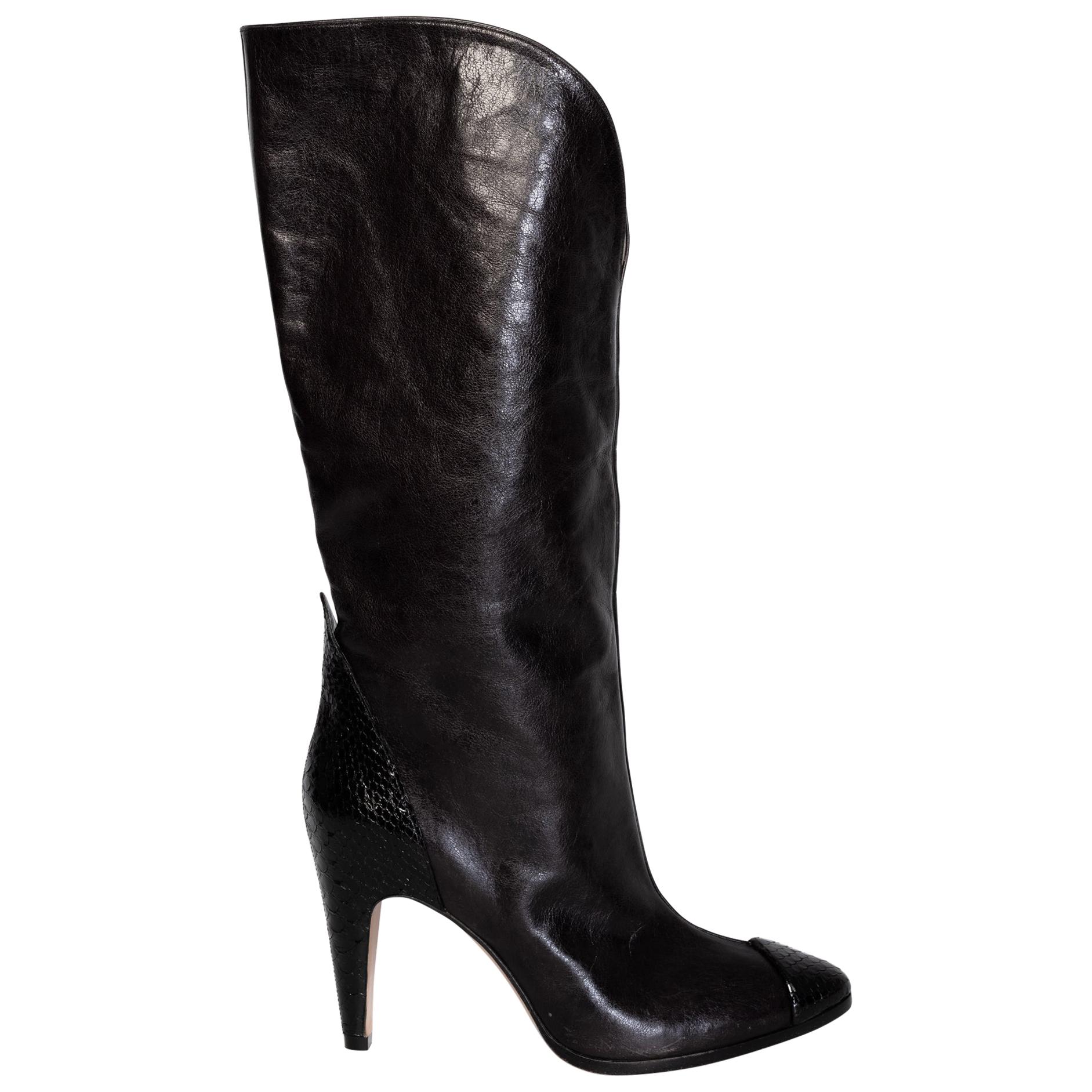 Givenchy Snake Skin Trim Leather Boots 