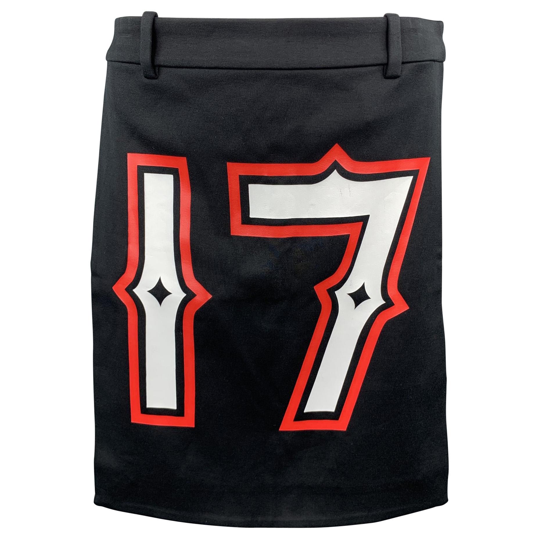 GIVENCHY Spring 2014 Size 28 Black "17" Graphic Polyester Apron Skirt