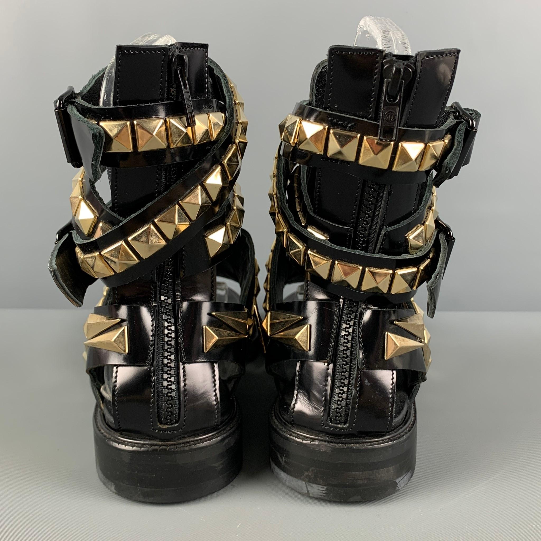 GIVENCHY SS 10 Size 11 Black Gold Studded Leather Gladiator Sandals 1