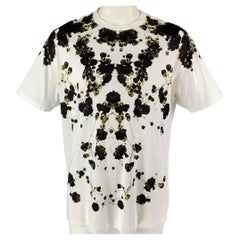 GIVENCHY SS 15 Size L White Black Floral Cotton Crew-Neck T-shirt