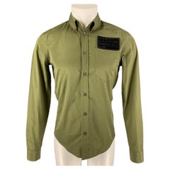 GIVENCHY SS 16 by Ricardo Tisci Size M Green Black Flag Cotton Long Sleeve Shirt