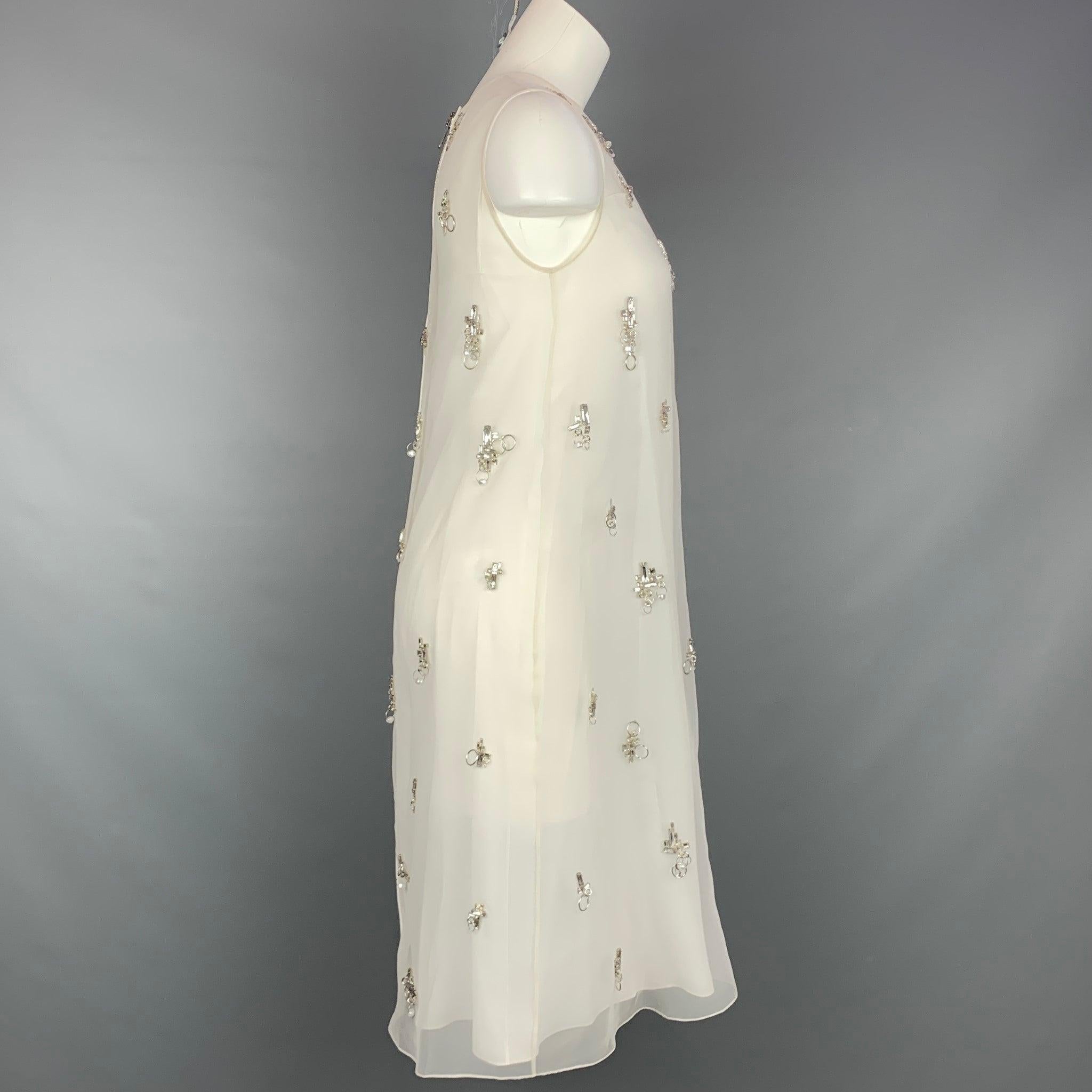 Women's GIVENCHY SS 2021 Size 4 Cream Polyester Crystal Embellished Organza Shift Dress For Sale