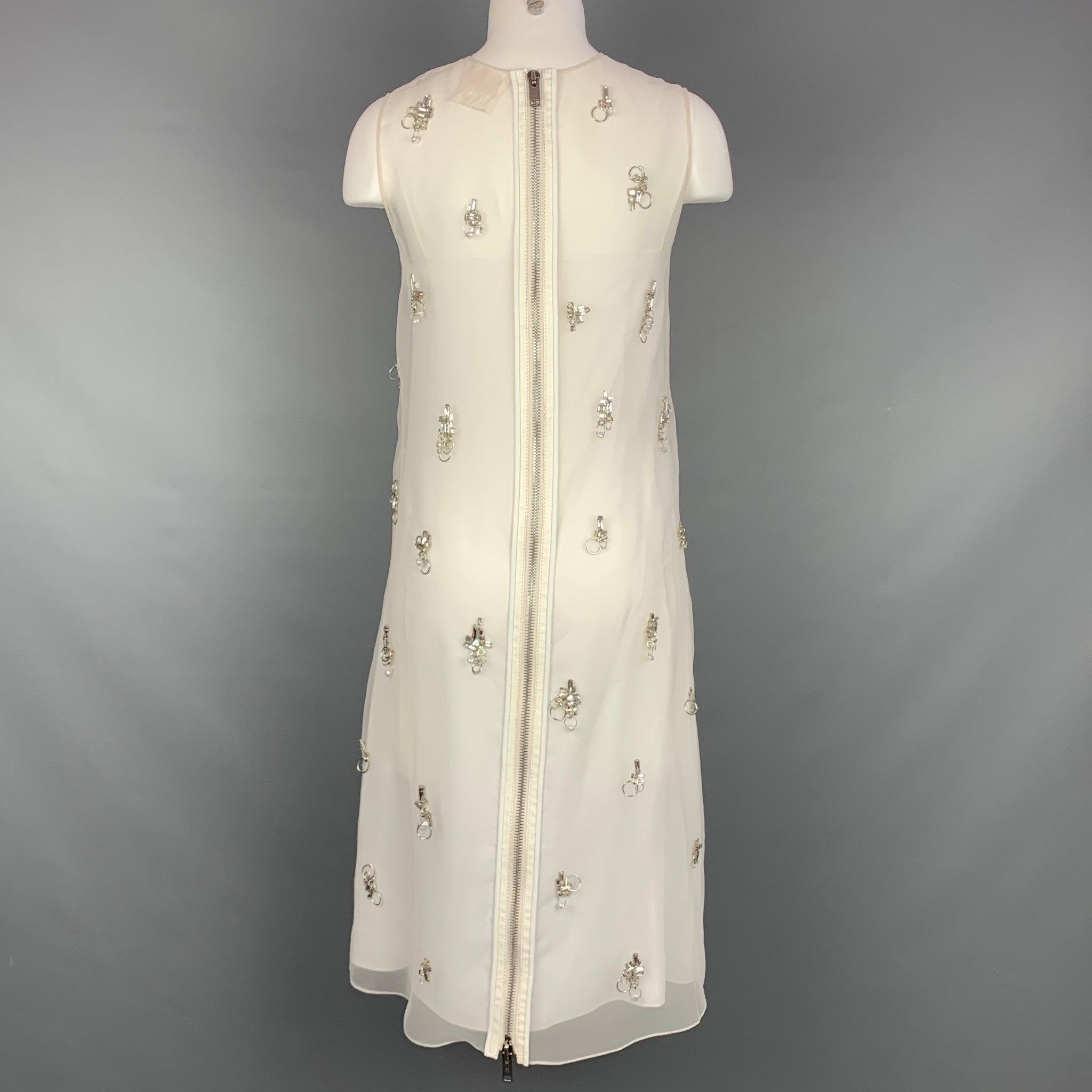 GIVENCHY SS 2021 Size 4 Cream Polyester Crystal Embellished Organza Shift Dress For Sale 1