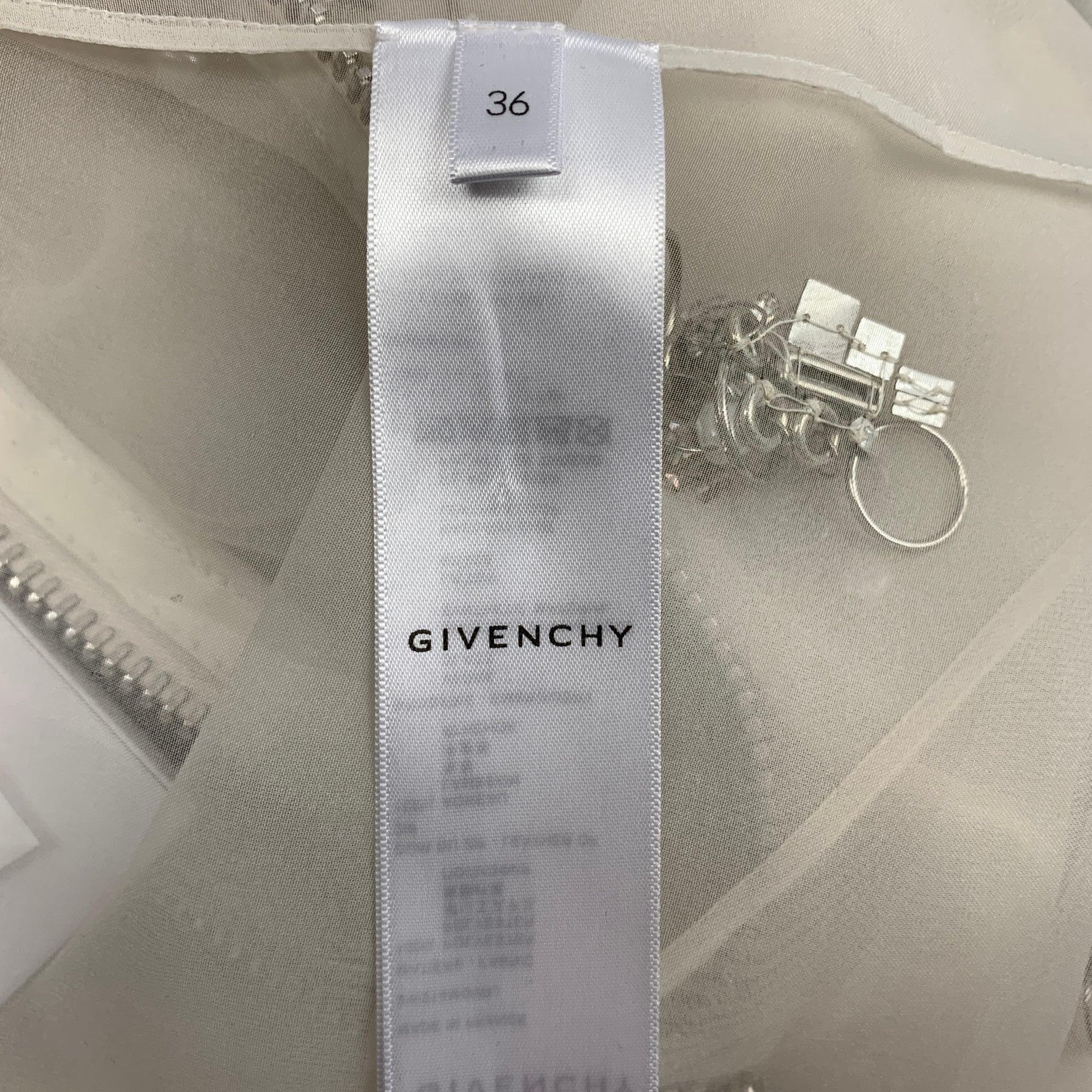 GIVENCHY SS 2021 Size 4 Cream Polyester Crystal Embellished Organza Shift Dress For Sale 2
