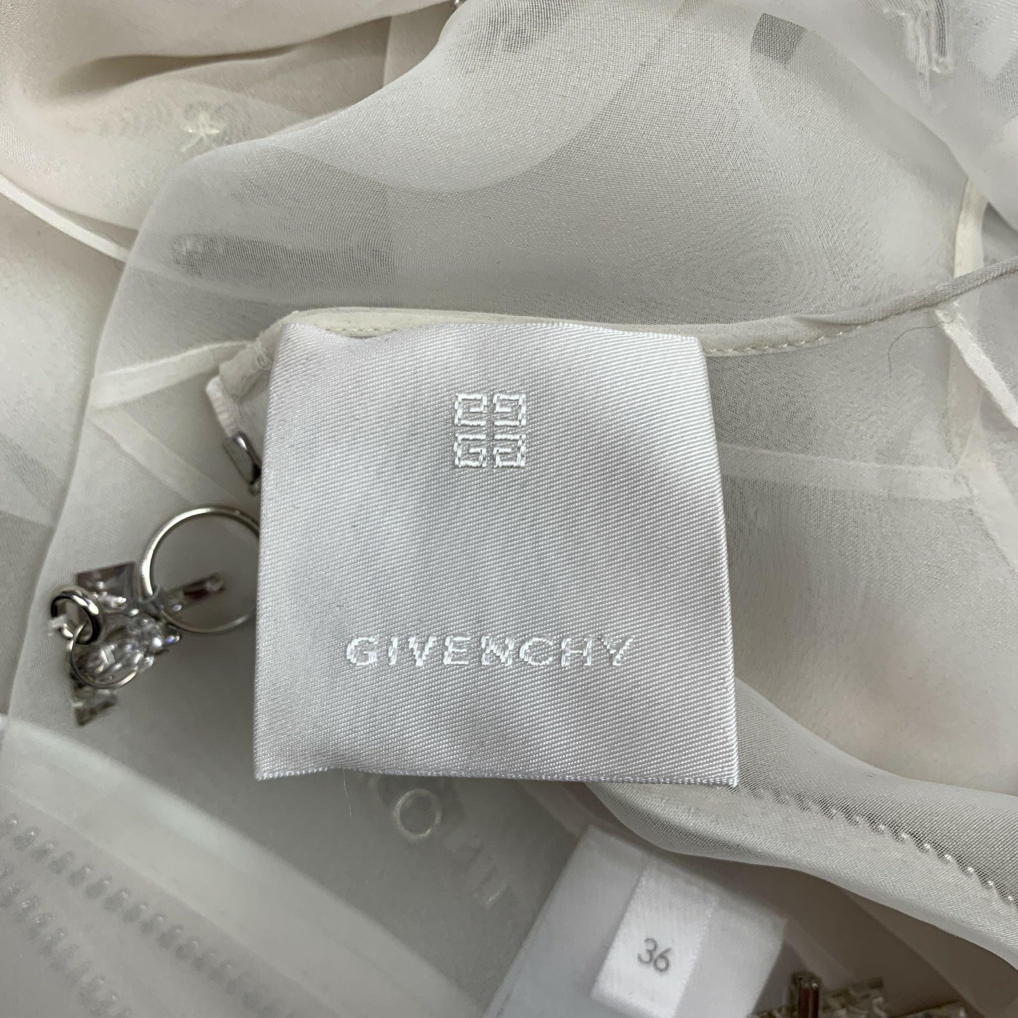 GIVENCHY SS 2021 Size 4 Cream Polyester Crystal Embellished Organza Shift Dress For Sale 5