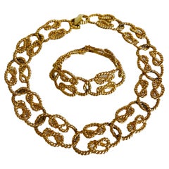Vintage Givenchy Statement Twisted Rope Gold Choker Collar Necklace Bracelet Set