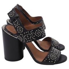 Givenchy Studded Ankle Strap Block-Heel Sandals in Black Leather