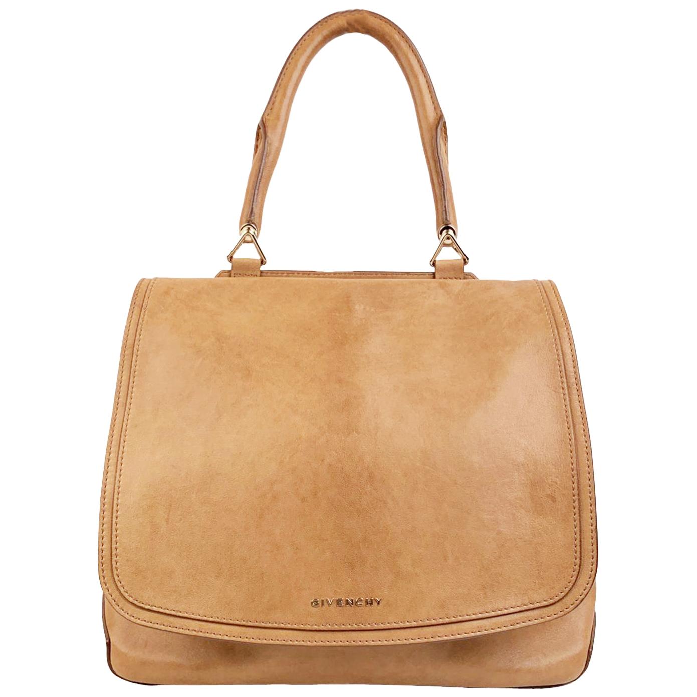 Givenchy Tan Leather Large New Line Flap Tote Shoulder Bag