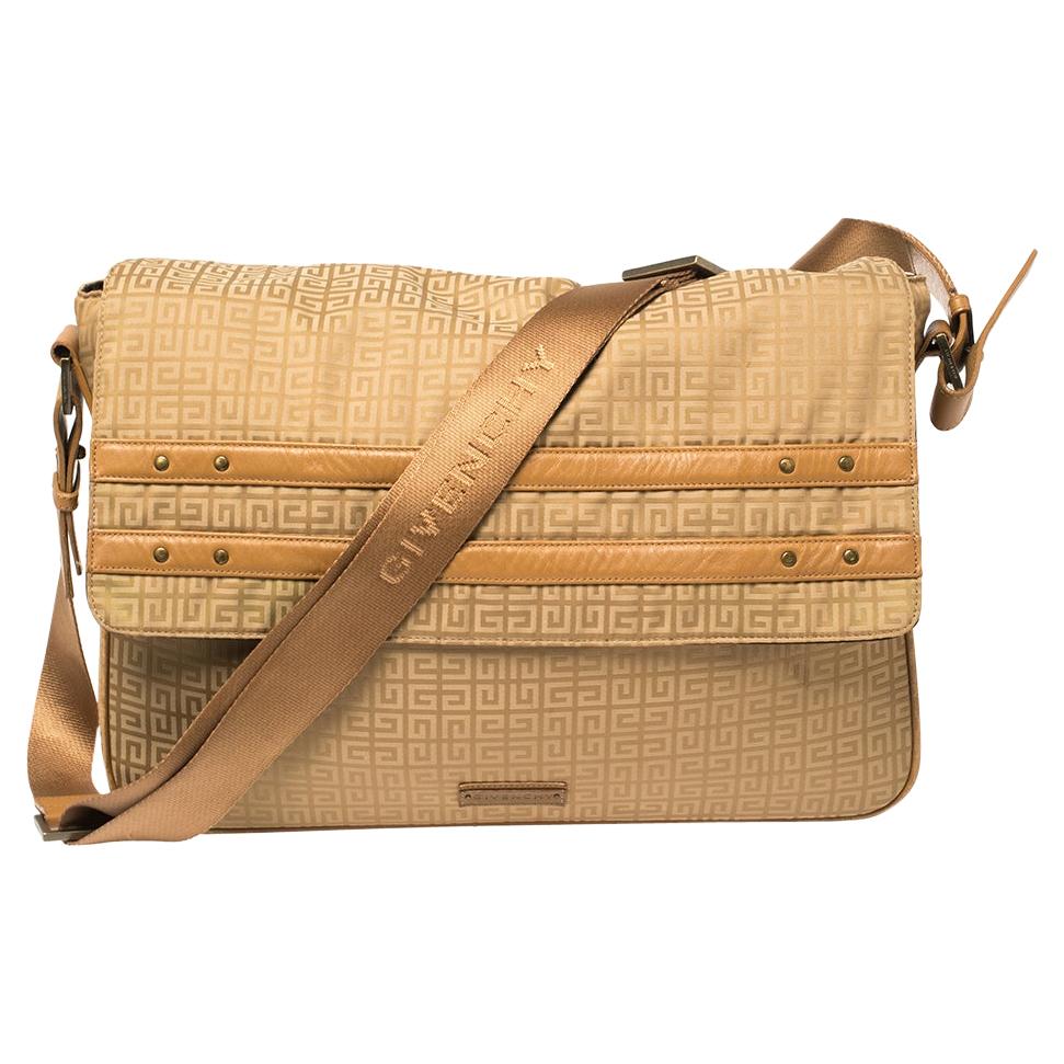 Givenchy Tan Signature Fabric and Leather Trim Messenger Bag at 1stDibs
