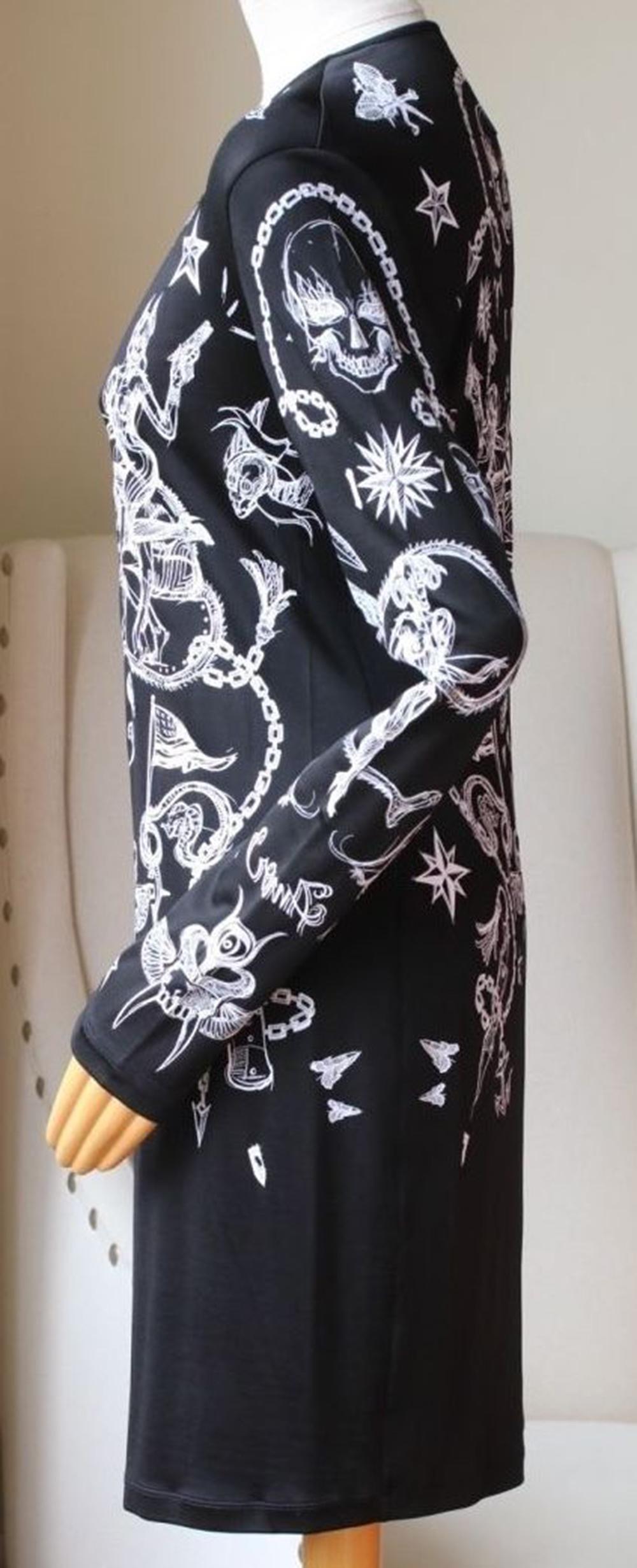 Black Givenchy Tattoo Print Long-Sleeve Dress