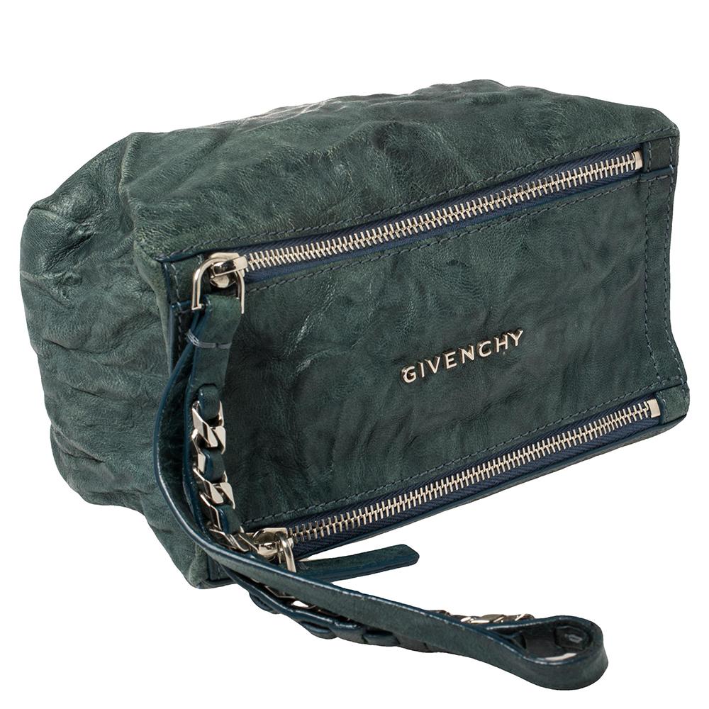 Women's Givenchy Teal Blue Distressed Leather Pandora Clutch
