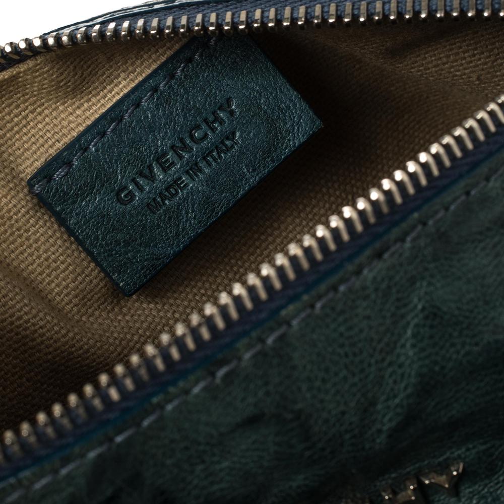 Givenchy Teal Blue Distressed Leather Pandora Clutch 4
