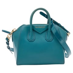 Used Givenchy Teal Blue Patent and Leather Mini Antigona Satchel