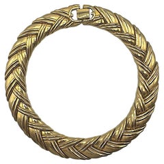 Givenchy Textured Satin and Shiny Gold Link Necklace