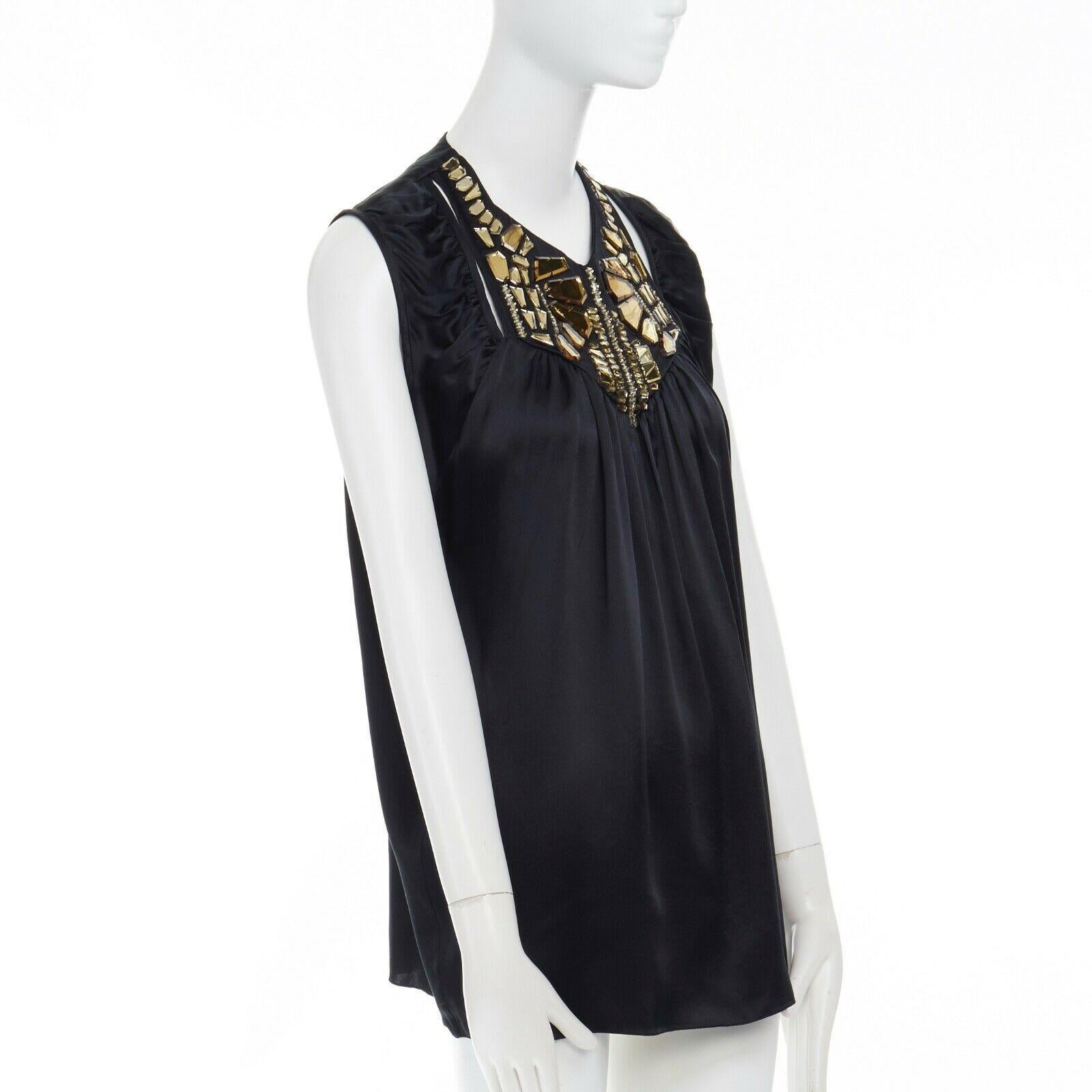 GIVENCHY TISCI 100% silk yellow acrylic applique collar sleeveless top FR38 S (Schwarz)