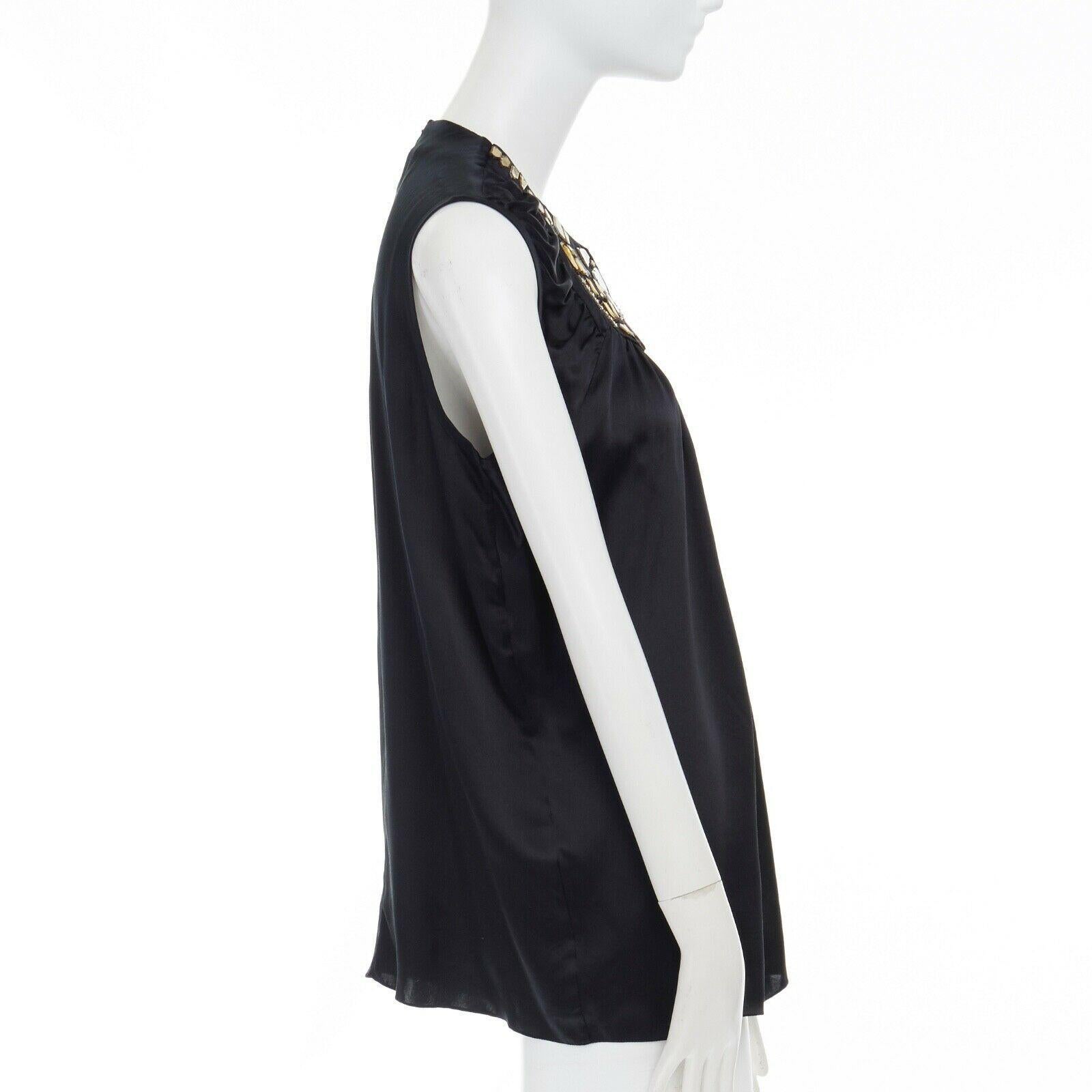 Black GIVENCHY TISCI 100% silk yellow acrylic applique collar sleeveless top FR38 S