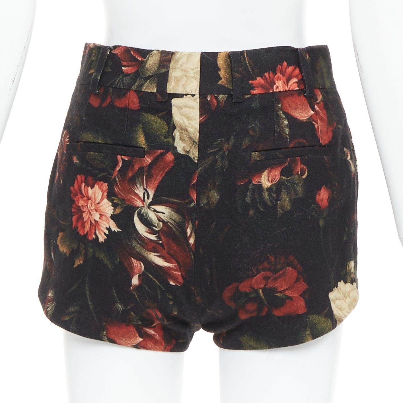 Women's GIVENCHY Tisci 100% wool black red peony floral high rise shorts For Sale