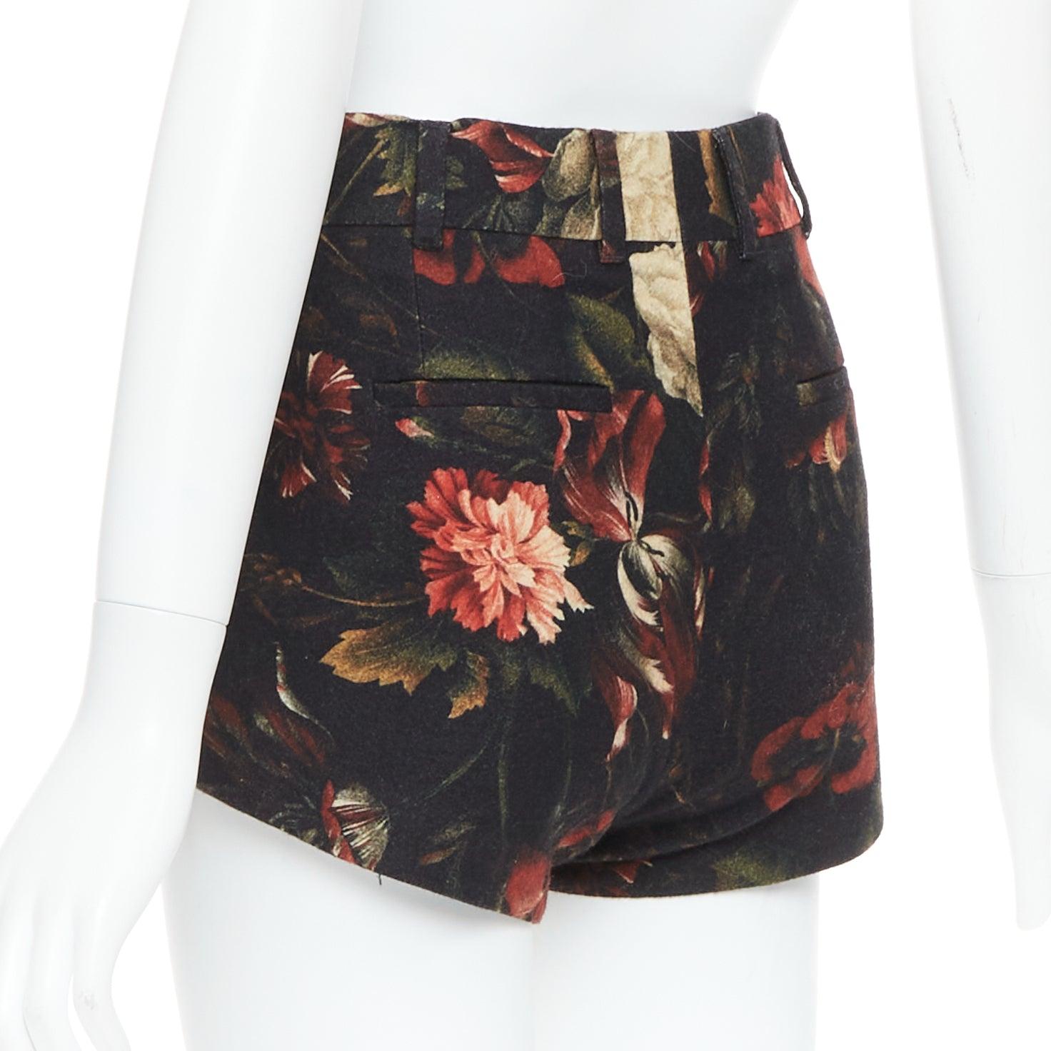 GIVENCHY Tisci 100% wool black red peony floral high rise shorts For Sale 1