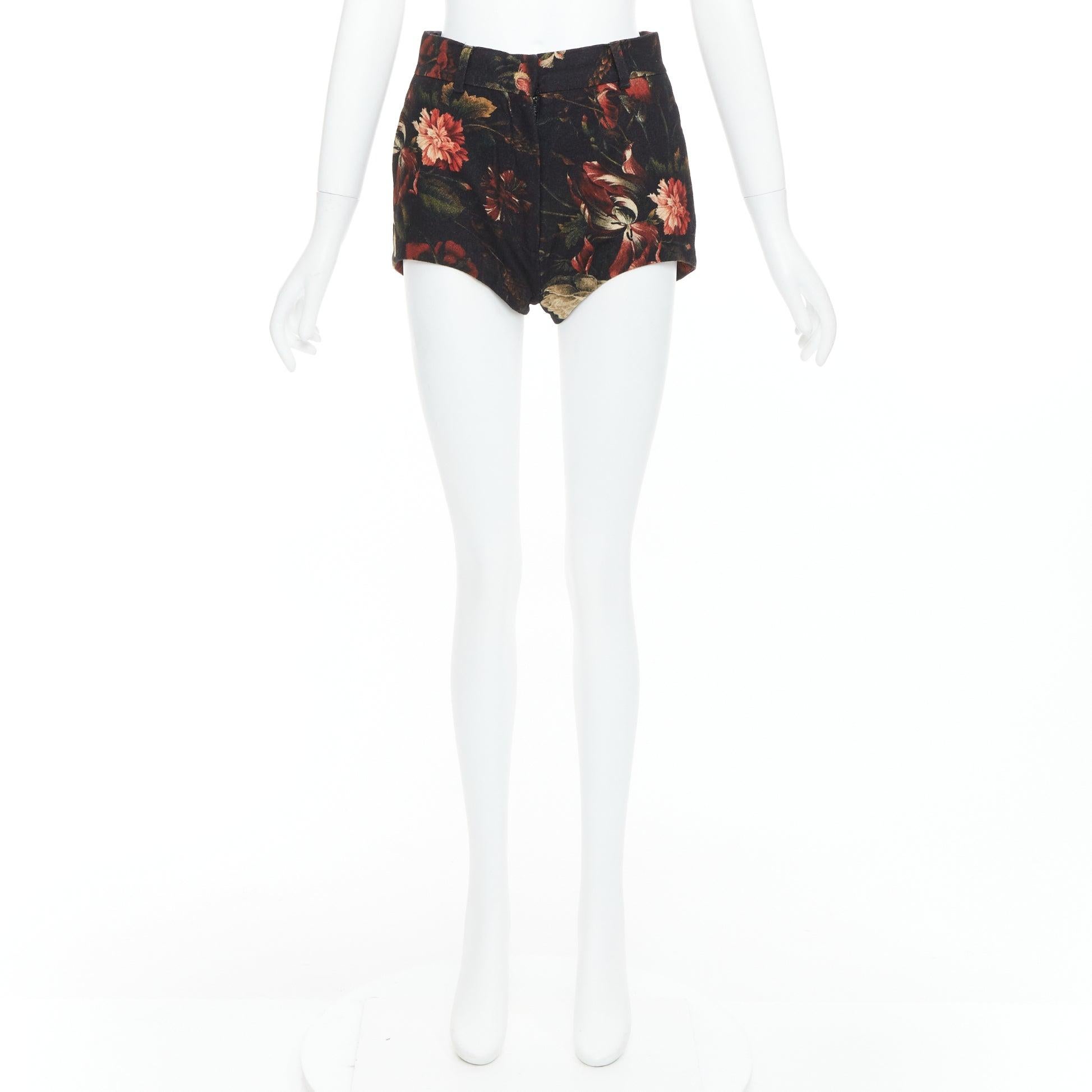 GIVENCHY Tisci 100% wool black red peony floral high rise shorts For Sale 4