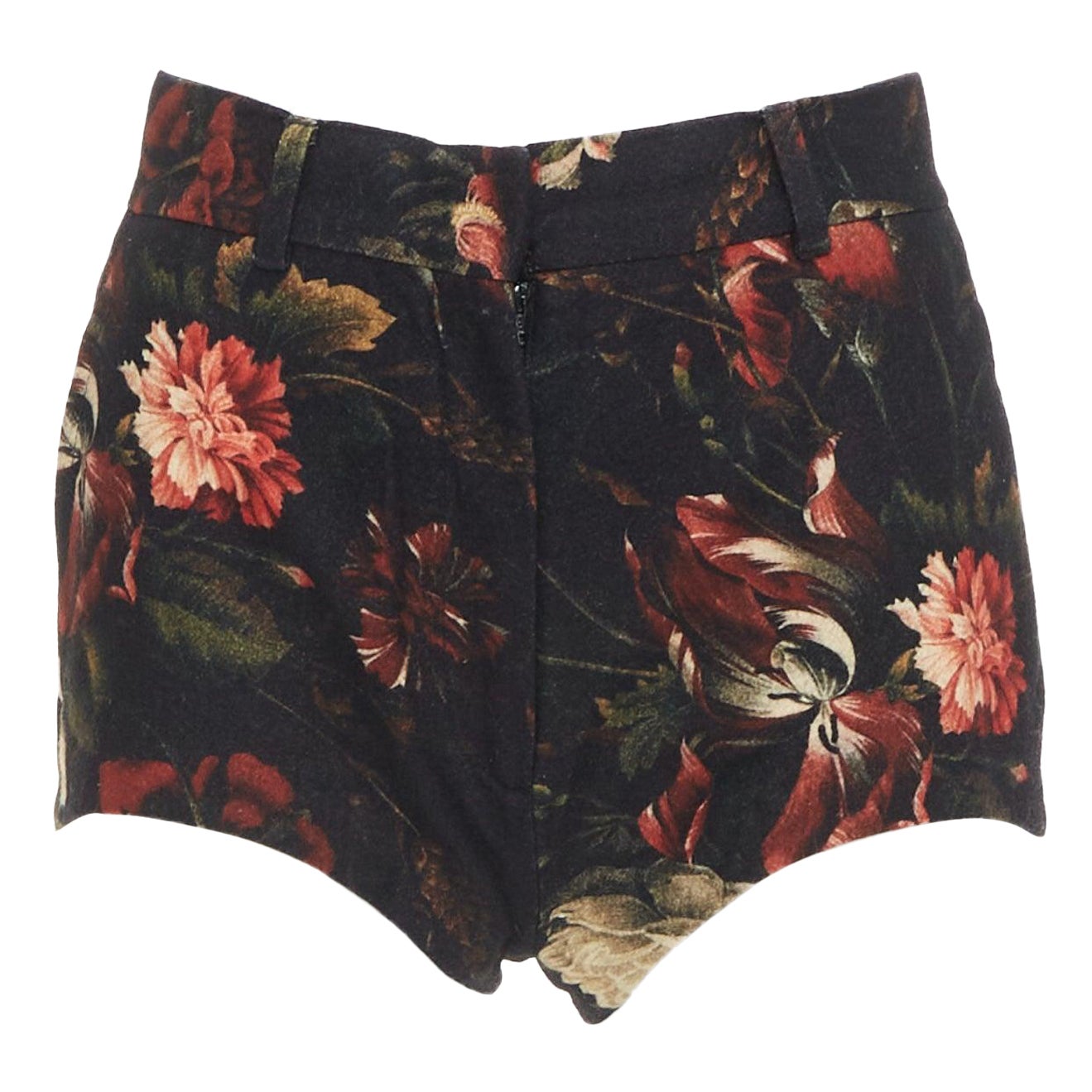 GIVENCHY Tisci 100% Wolle schwarz rot Pfingstrose geblümt hoch geschnittene Shorts im Angebot