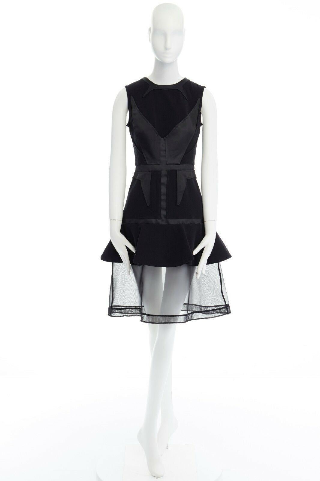 Black GIVENCHY TISCI 2011 black angular patched sheer skirt layer dress FR38 M