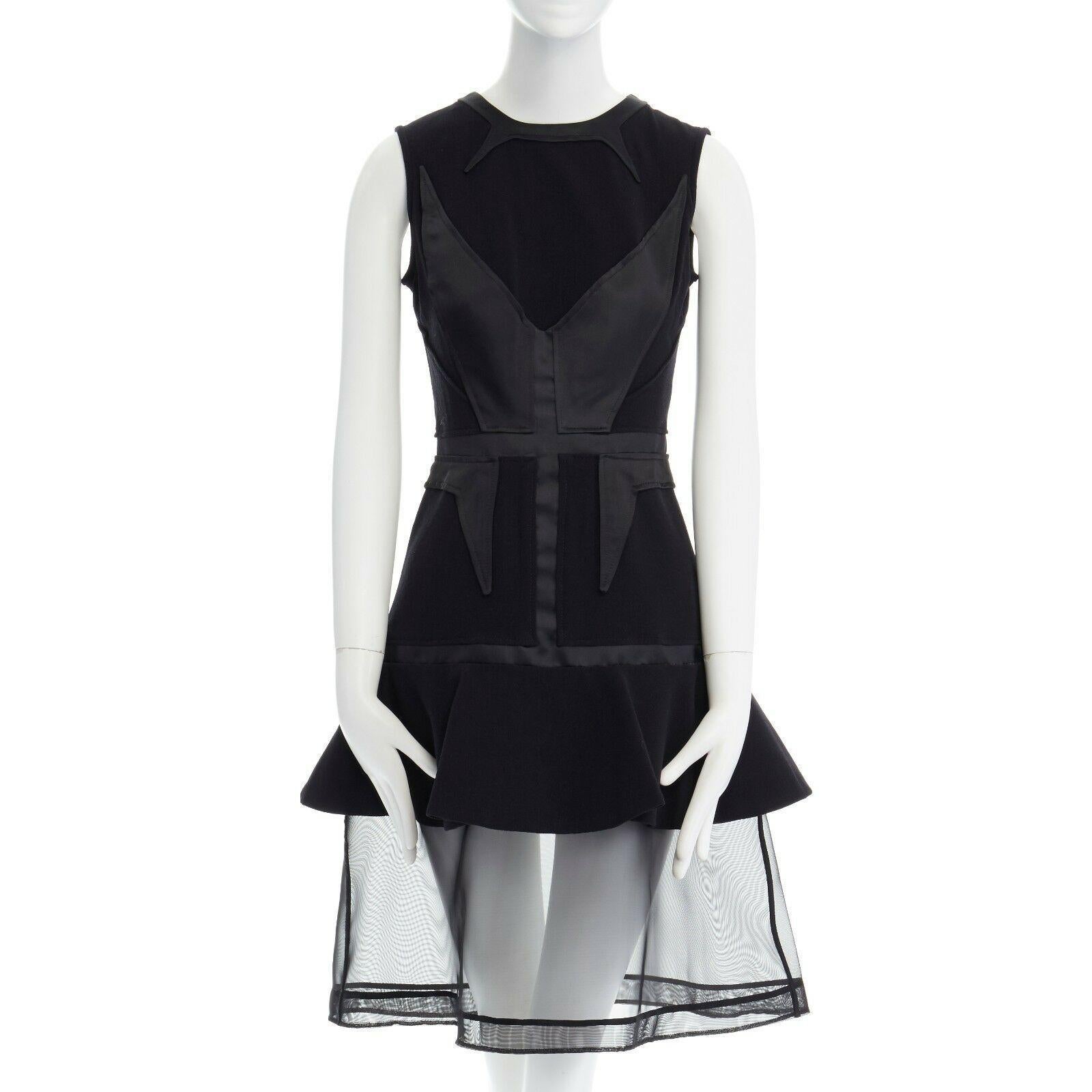 GIVENCHY TISCI 2011 black angular patched sheer skirt layer dress FR38 M In Excellent Condition In Hong Kong, NT
