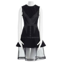 GIVENCHY TISCI 2011 black angular patched sheer skirt layer dress FR38 M