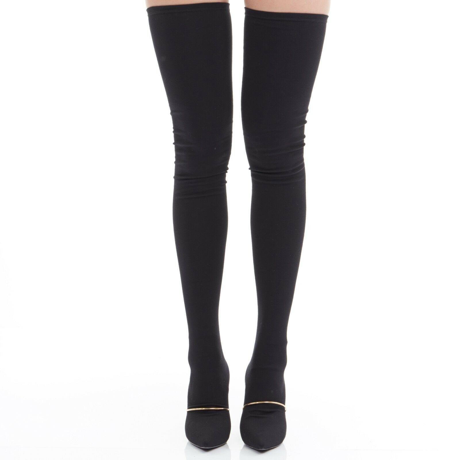 GIVENCHY TISCI 2012 black stretch sock gold bar point over knee thigh boot EU38 In Excellent Condition In Hong Kong, NT