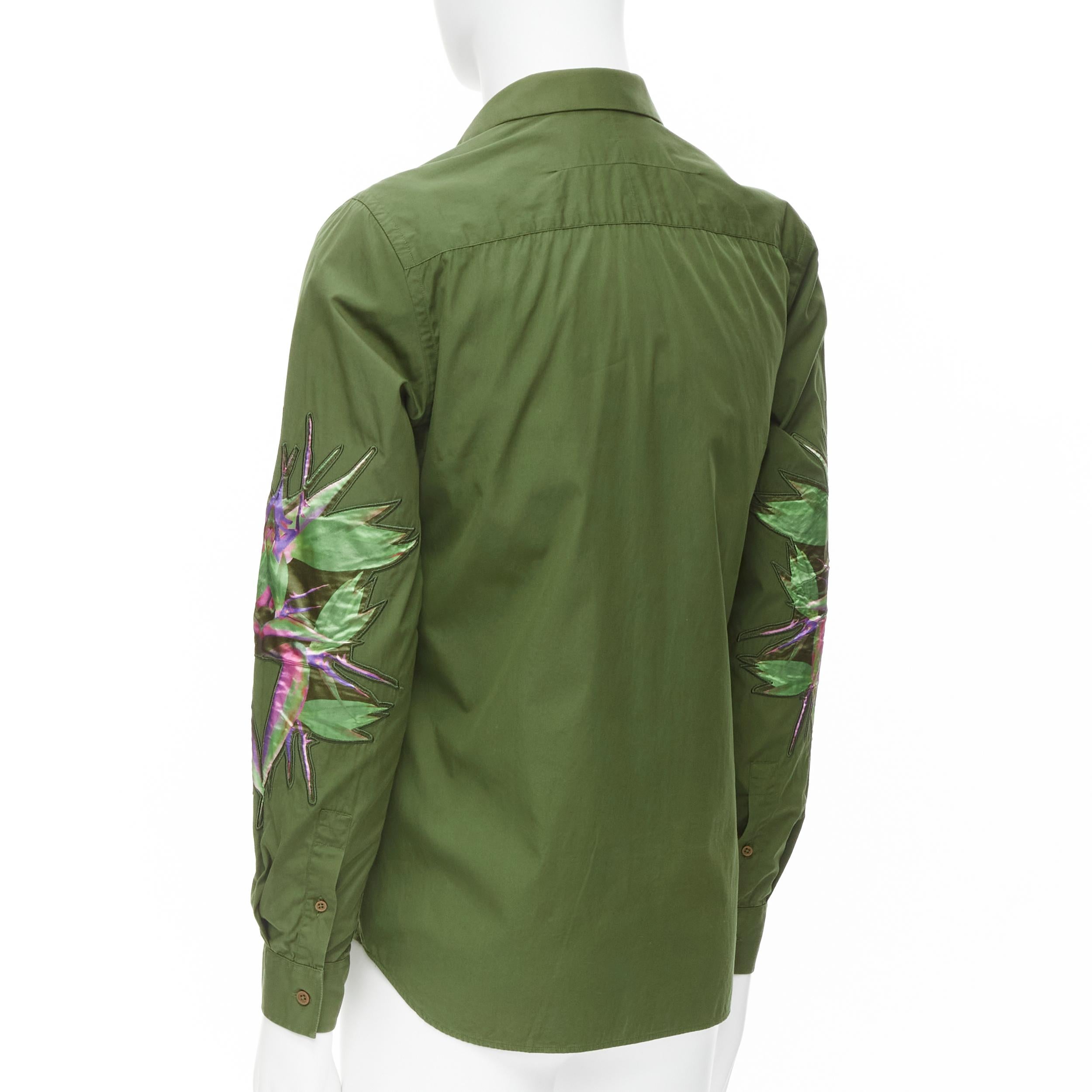 GIVENCHY Tisci 2012 green cotton Birds of Paradise patch sleeve shirt S In Excellent Condition For Sale In Hong Kong, NT