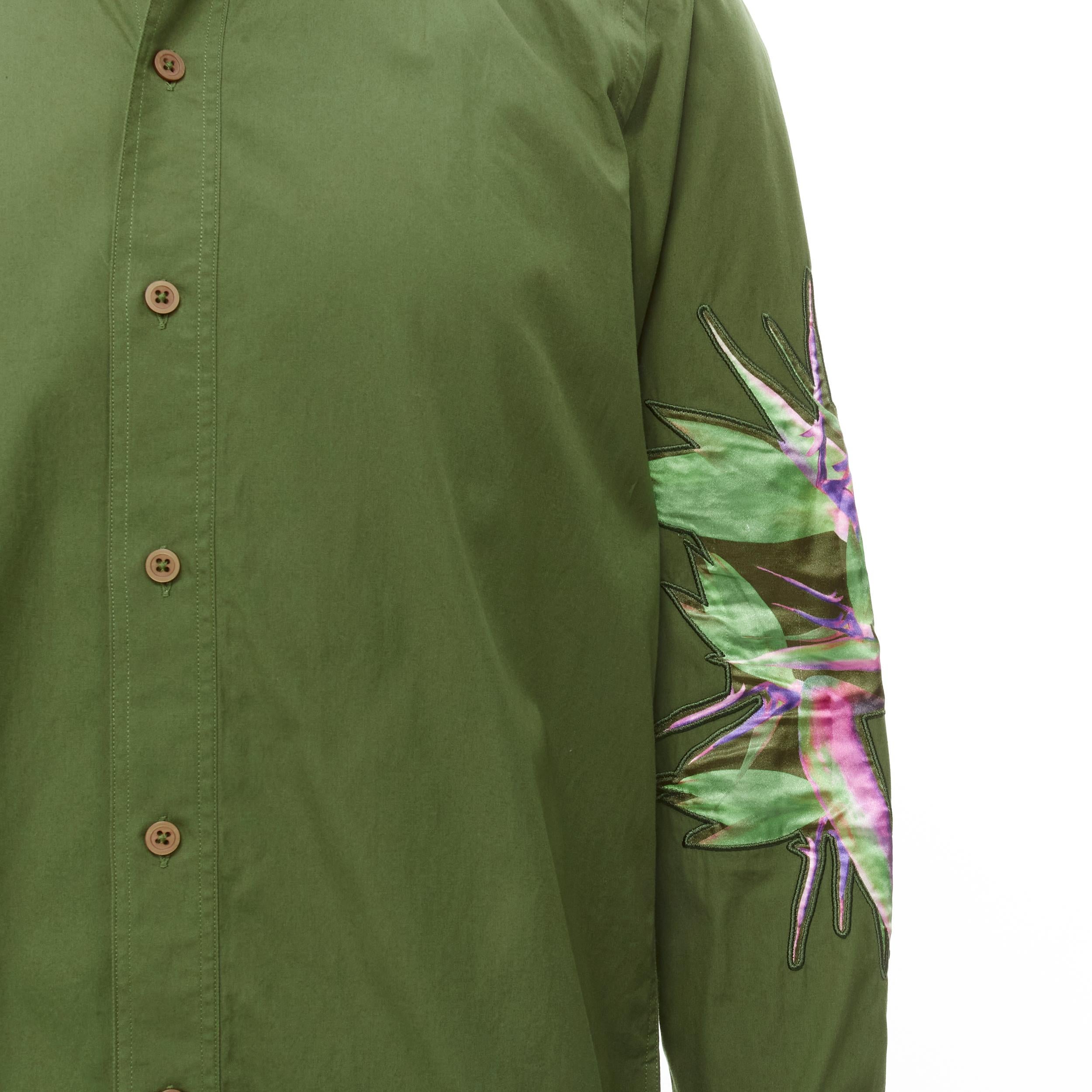 GIVENCHY Tisci 2012 green cotton Birds of Paradise patch sleeve shirt S For Sale 1