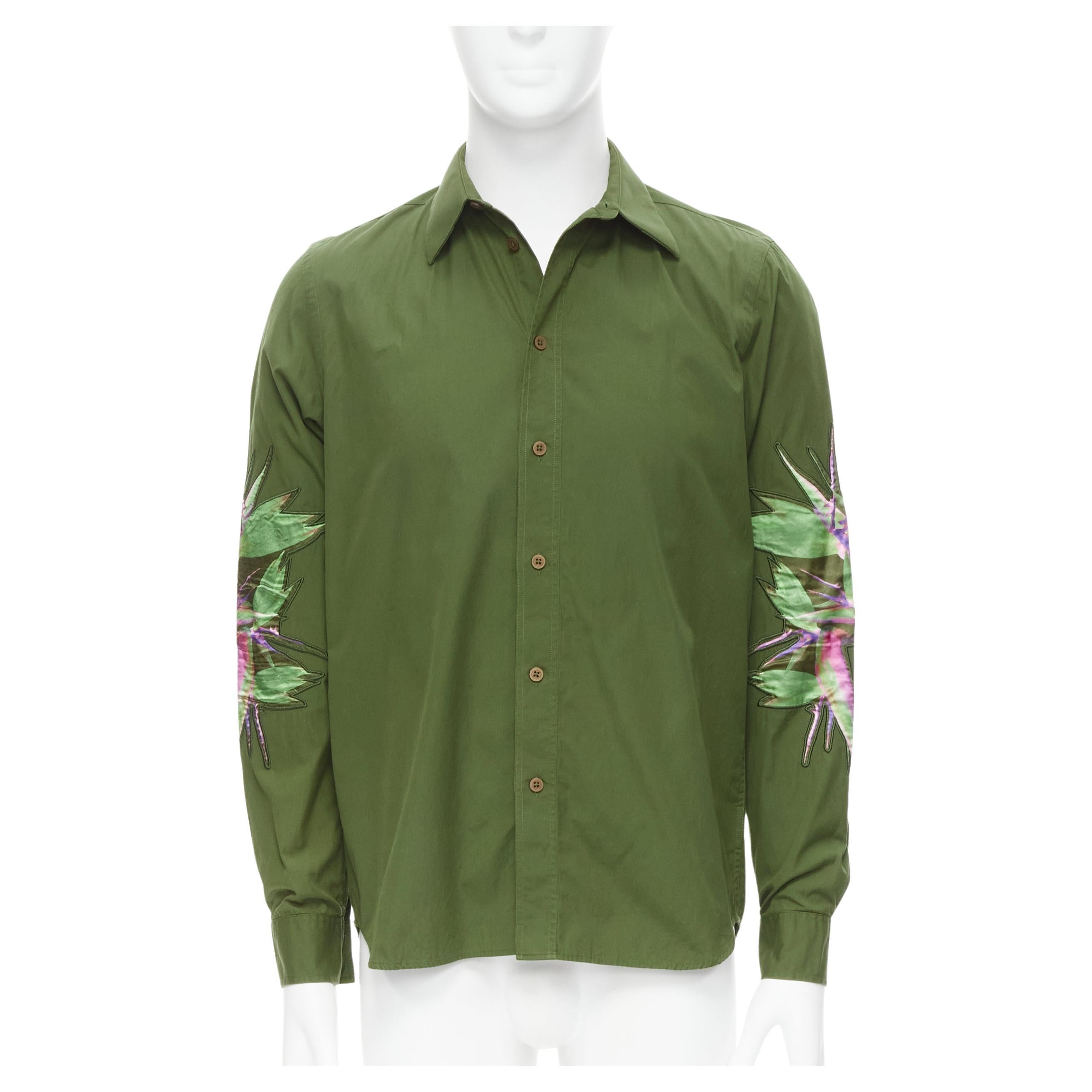 GIVENCHY Tisci 2012 green cotton Birds of Paradise patch sleeve shirt S For Sale
