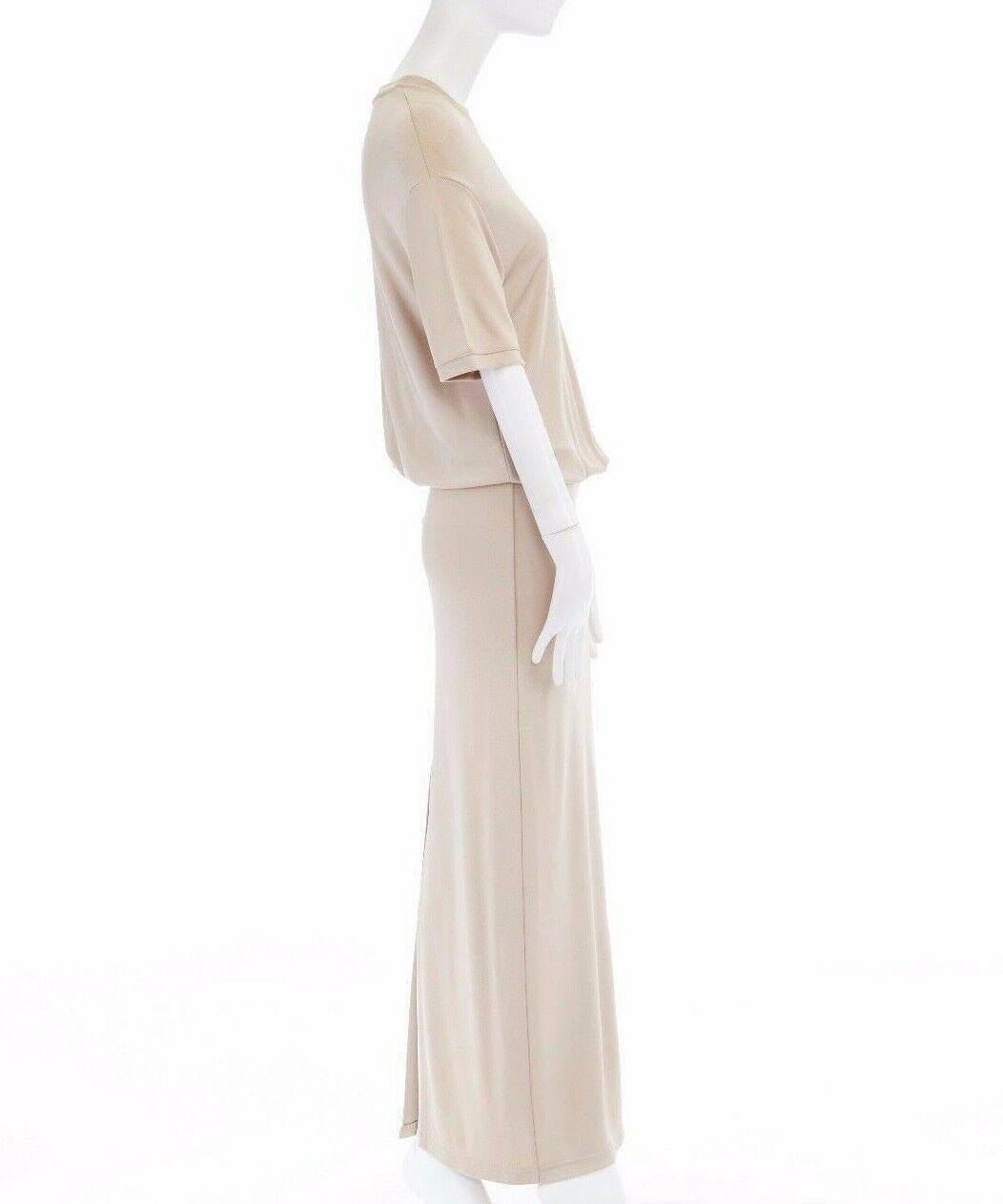 Beige GIVENCHY TISCI beige nude viscose loose tshirt maxi skirt design dress gown FR38