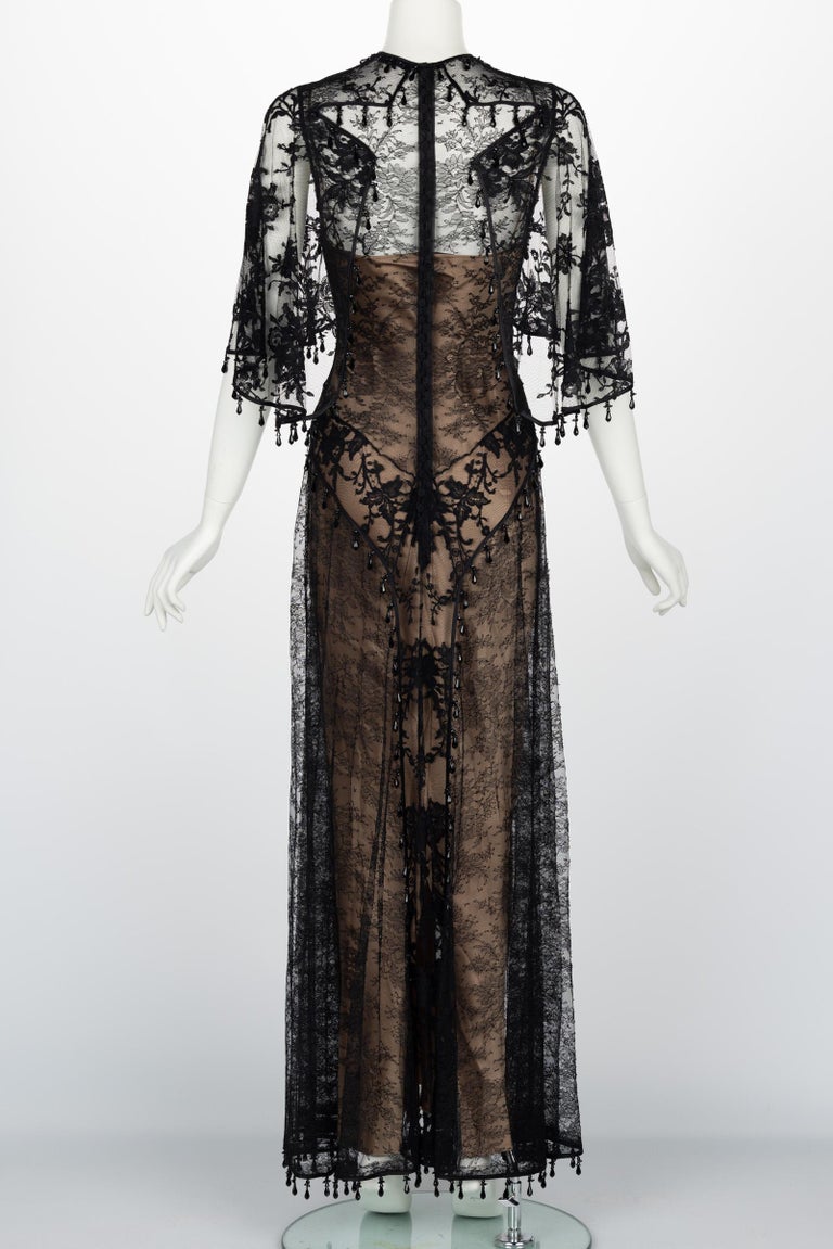 Givenchy Tisci Black Beaded Chantilly Lace Capelet Gown Pre-Fall 2017 For Sale 1