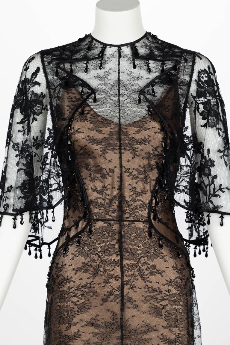 Givenchy Tisci Black Beaded Chantilly Lace Capelet Gown Pre-Fall 2017 For Sale 2
