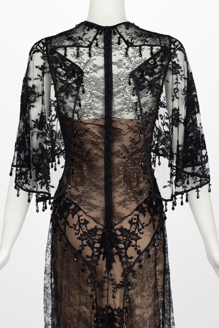 Givenchy Tisci Black Beaded Chantilly Lace Capelet Gown Pre-Fall 2017 For Sale 3
