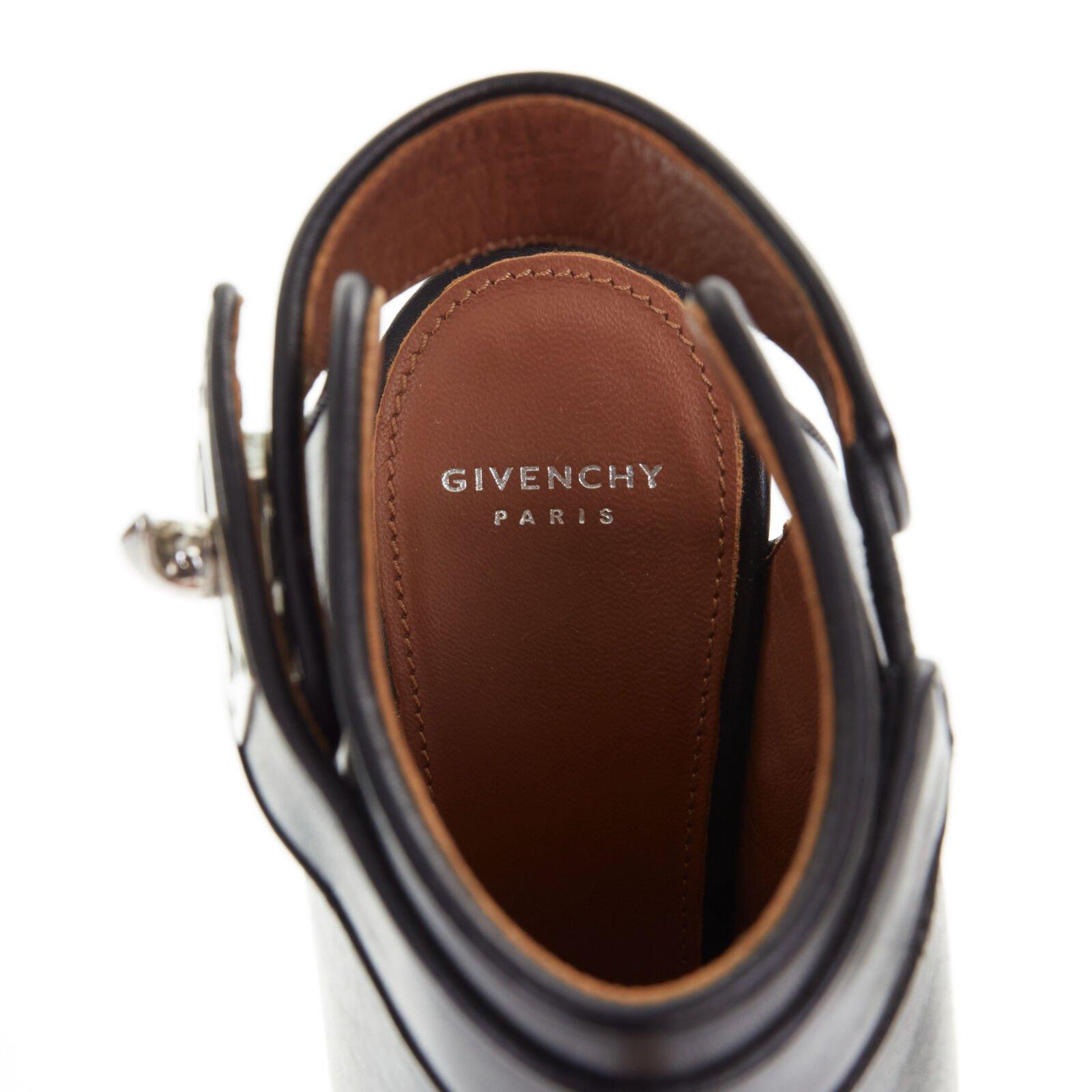 GIVENCHY TISCI black leather peep toe silver shark tooth lock wedge EU36 US6 5