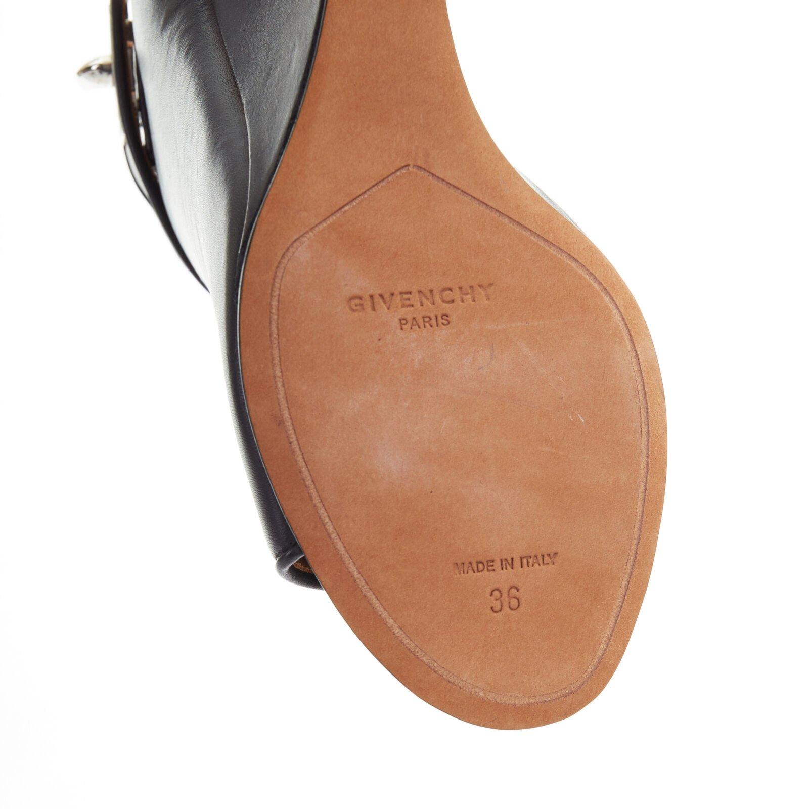 GIVENCHY TISCI black leather peep toe silver shark tooth lock wedge EU36 US6 6