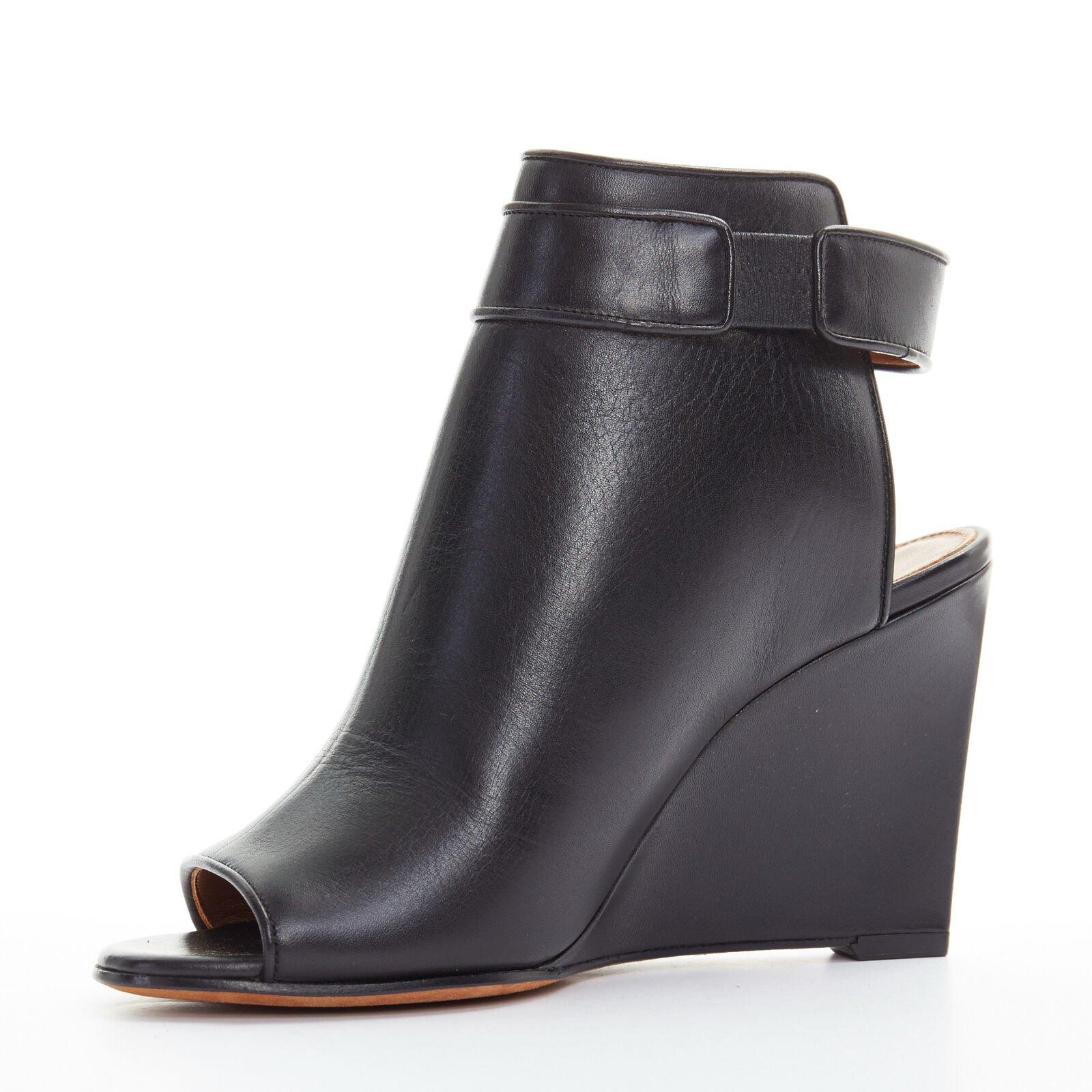 GIVENCHY TISCI black leather peep toe silver shark tooth lock wedge EU36 US6 In New Condition In Hong Kong, NT