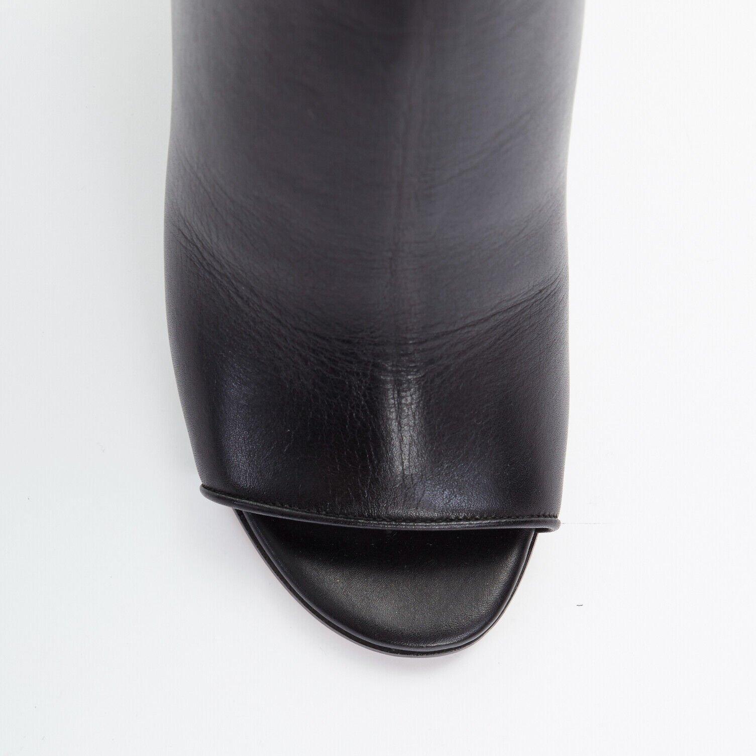 GIVENCHY TISCI black leather peep toe silver shark tooth lock wedge EU36 US6 1