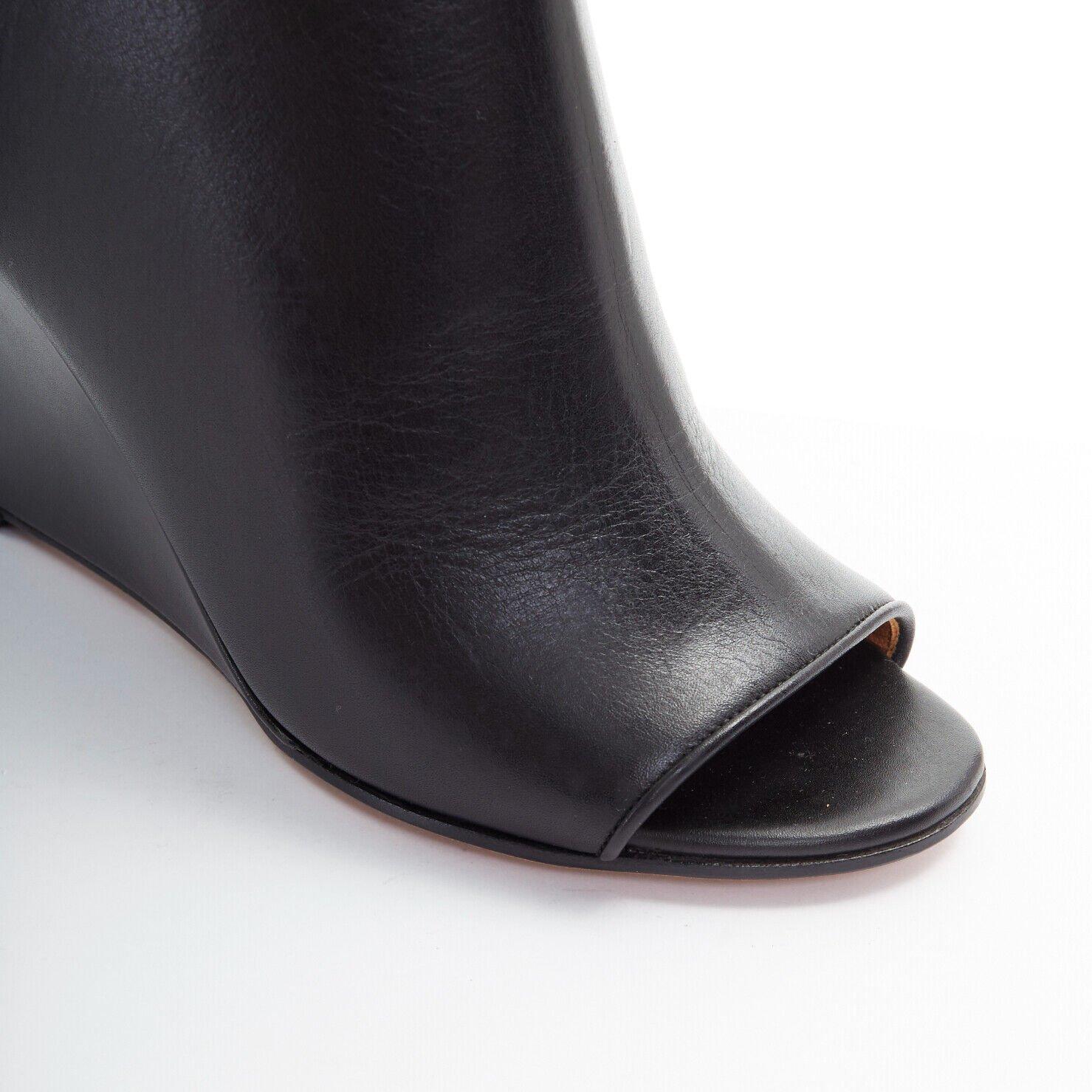 GIVENCHY TISCI black leather peep toe silver shark tooth lock wedge EU36 US6 2