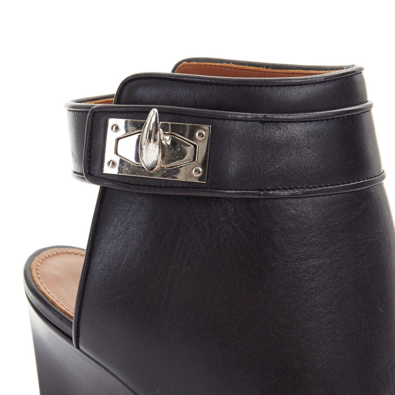 GIVENCHY TISCI black leather peep toe silver shark tooth lock wedge EU36 US6 3